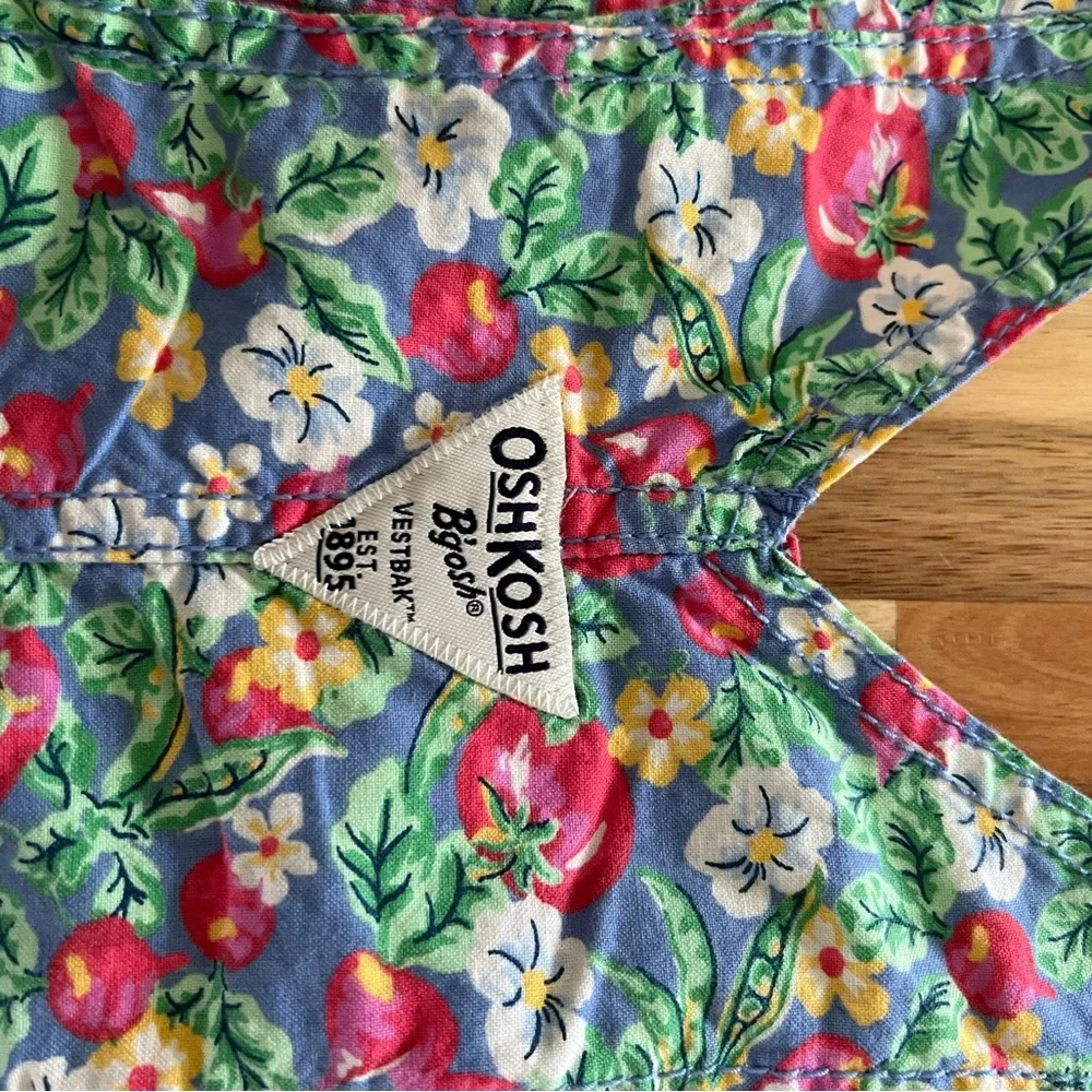 OshKosh B'gosh Floral Tomato Print Kids Overalls - Red, Green, Yellow, Blue
